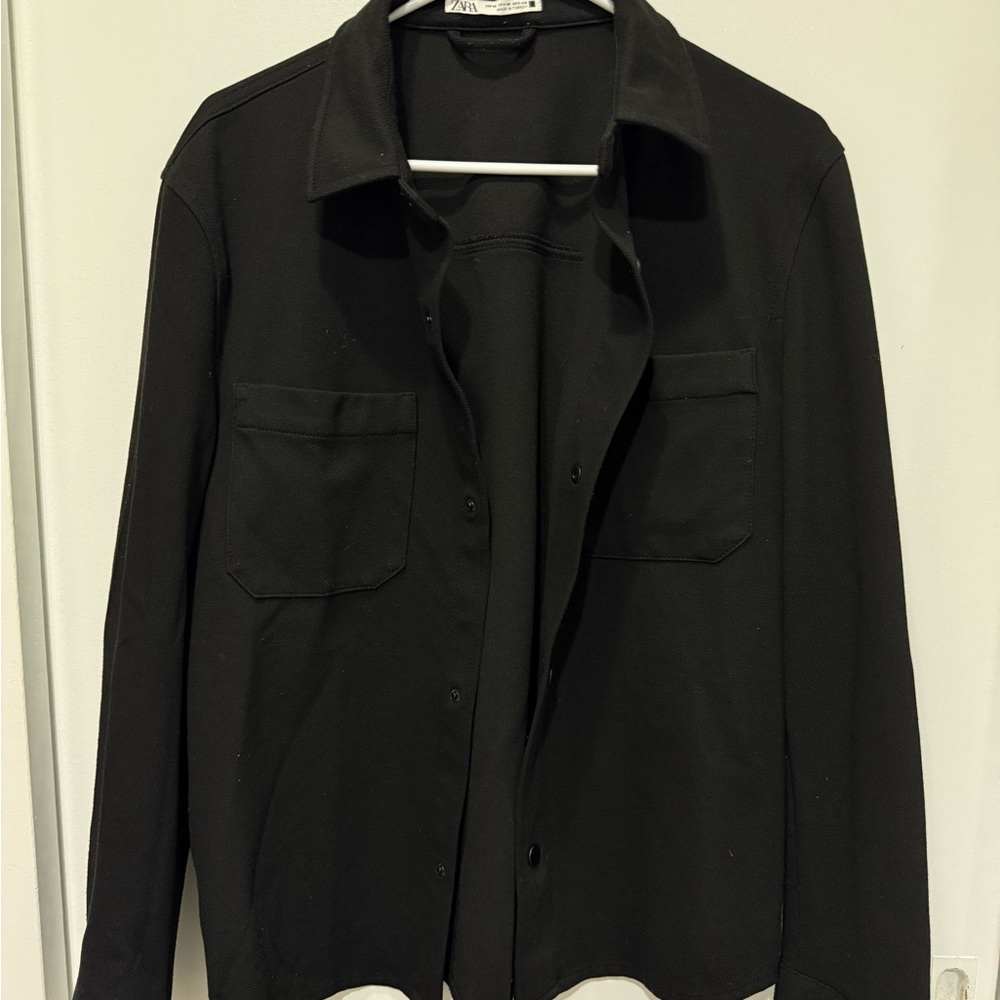 Zara Black Button-Front Jean Jacket